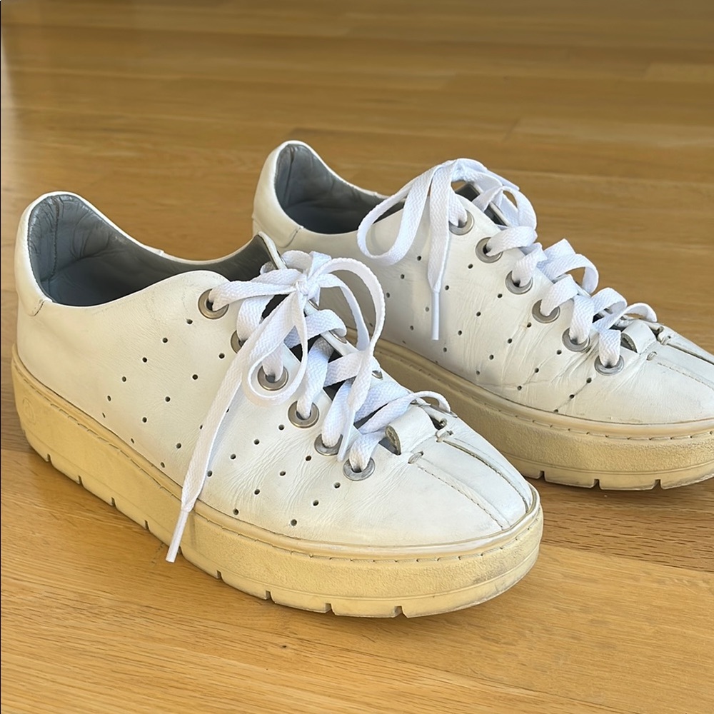 White Leather Sneakers with Perforated Design